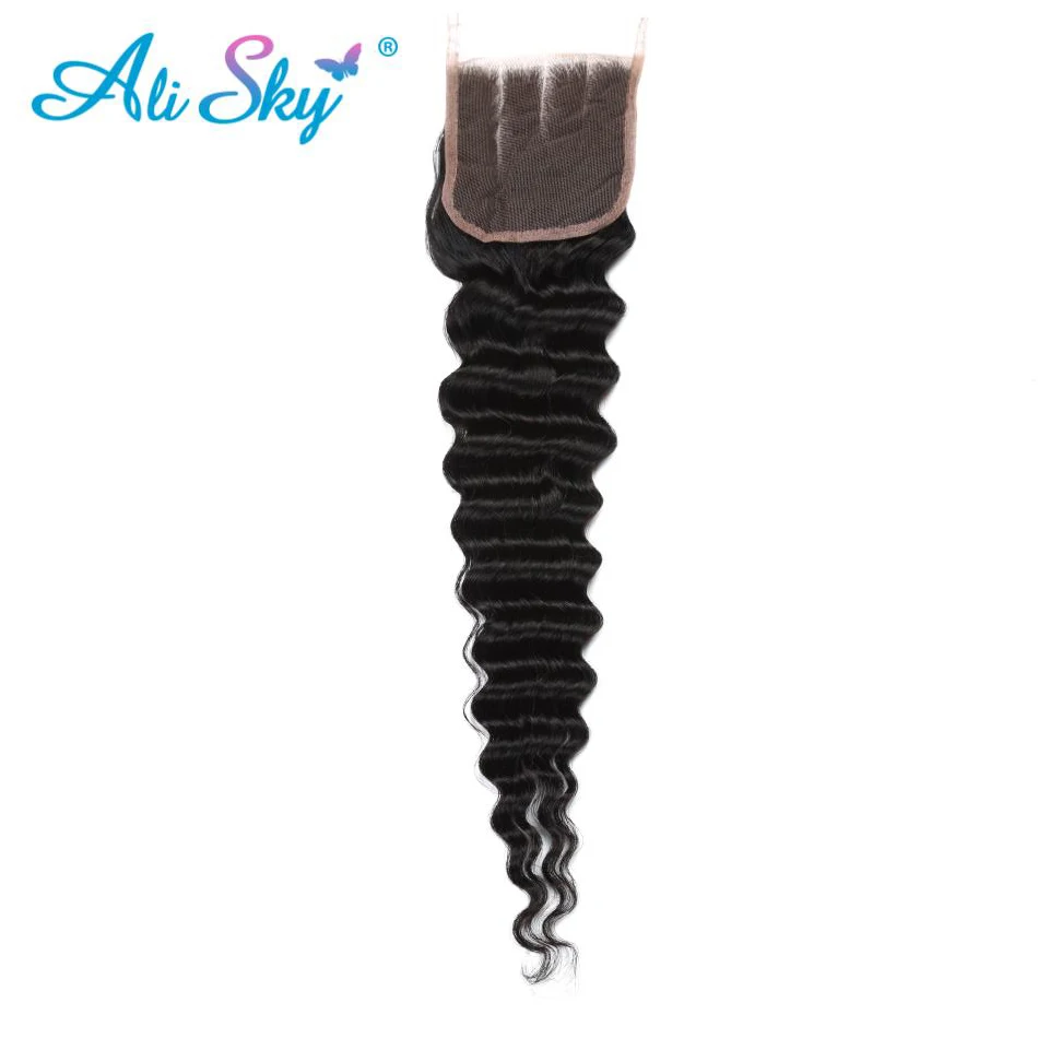 4x4 Malaysian Deep Wave Lace Closure 8-22 Inch Free/Middle/Three Part With Baby Hair 120% Density Non Remy Ali Sky Frontal Black 4x4 Malaysian Deep Wave Lace Closure 8-22 Inch Free/Middle/Three Part With Baby Hair 120% Density Non Remy Ali Sky Frontal Black