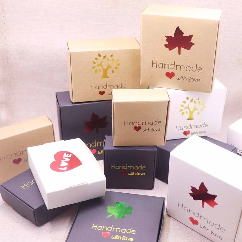 10pcs/lot multi styles Wedding gift Box Vintage Kraft Handmade Gift box white paper package black gold foil display | Украшения и