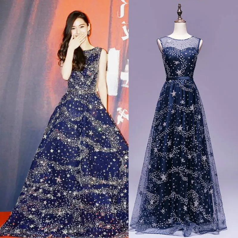 Long Formal Gown Navy Blue Red font b Evening b font font b Dress b font