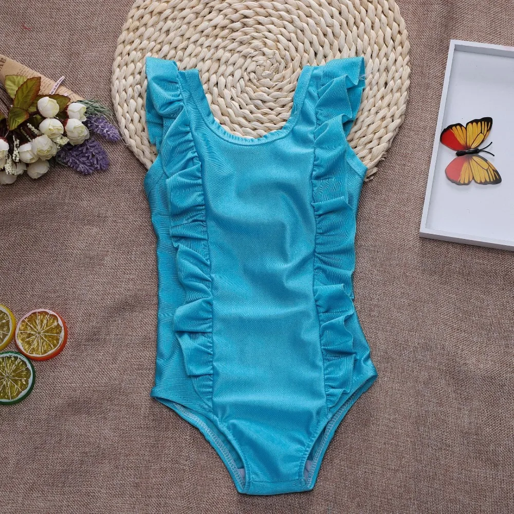 

Flutter Sleeve Bodysuit Baby Infant Sky Blue Toddler Bathing Suit Girl Baby Onesie Summer Outfits kids Girl Polyester