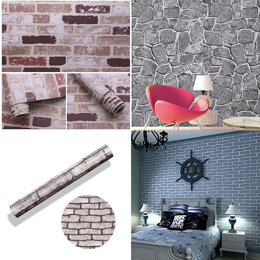 3D Print Retro Brick Stone Wall Paper Sticker Self Adhesive Vintage