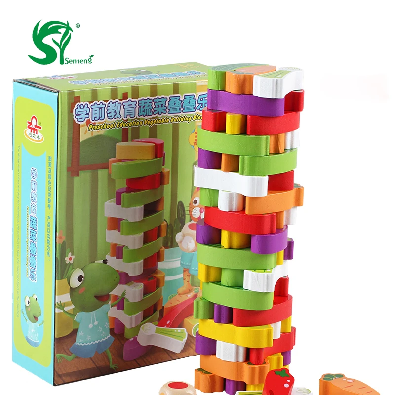 

Advanced Wooden Tower digital Blocks Toy vegetables Domino Stacker Extraction Montessori Educational Jenga family games