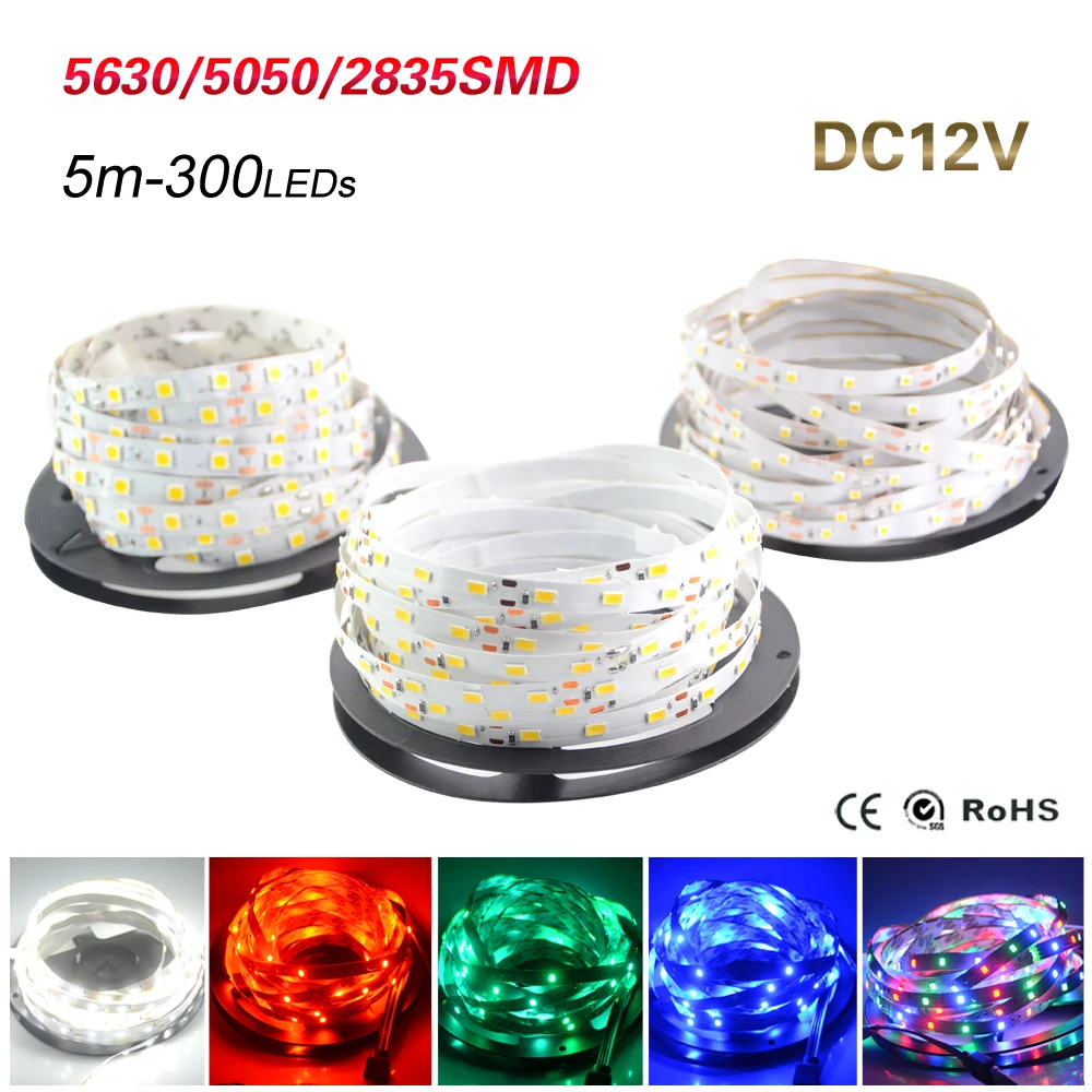 

5M Led Strip IP20 SMD3528 5050 5630 300leds RGB LED Strip Ribbon Tape Light Warm Cool White Ceiling Bar Counter Cabinet Light