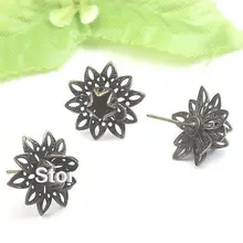 15 мм античный бронзовый тон покрытые Пустые Основы 3D филигранный цветок шпильки серьги пост настройки ювелирные изделия оптом