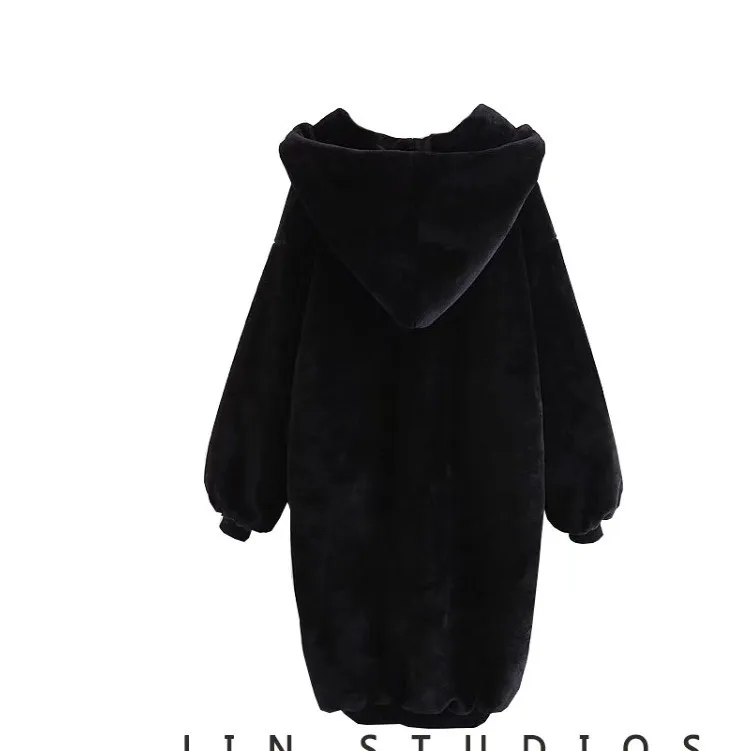 New Winter Warm Hooded Large Size Medium Length Solid Color Fur & Faux Fur Women 2018 New Casual Long Sleeve Women Fur Coat