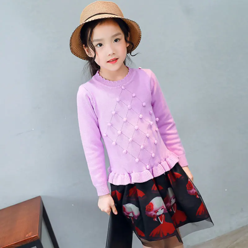 Детское хлопковое платье с круглым вырезом длинным рукавом|fashion girl dress|girls dressgirl