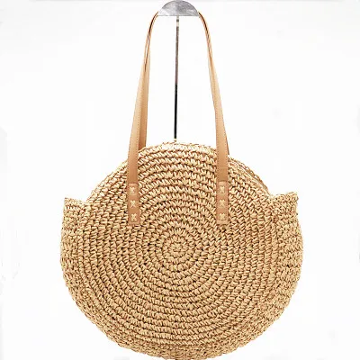 INS популярная женская пляжная сумка ручной работы, круглая соломенная сумка на плечо, летняя плетеная Сумка из ротанга, женская сумка-мессенджер - Цвет: brown