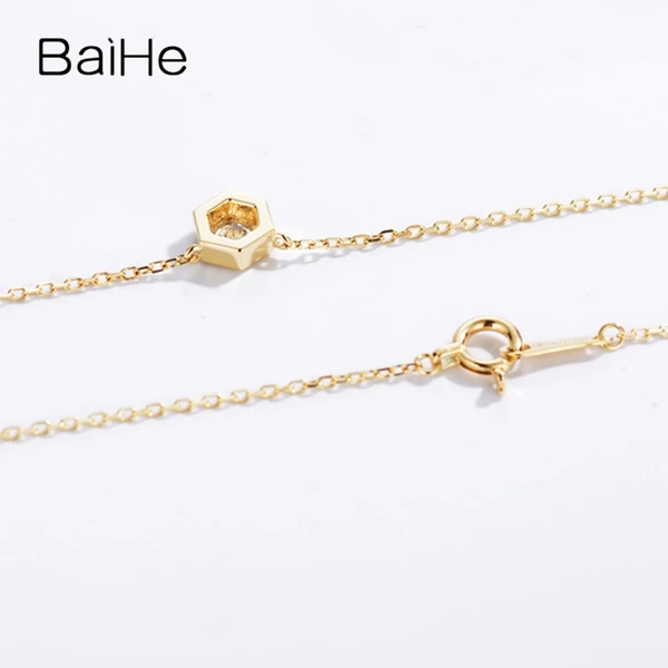 BAIHE Solid 18 K желтого золота 0.08CT Сертифицированный H/SI натуральный алмаз свадебные женские модные ювелирные изделия Подарок ожерелья