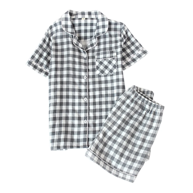 Summer Cotton White Male Short Pajama Set Short Sleeves Men Casual Sleepwear
