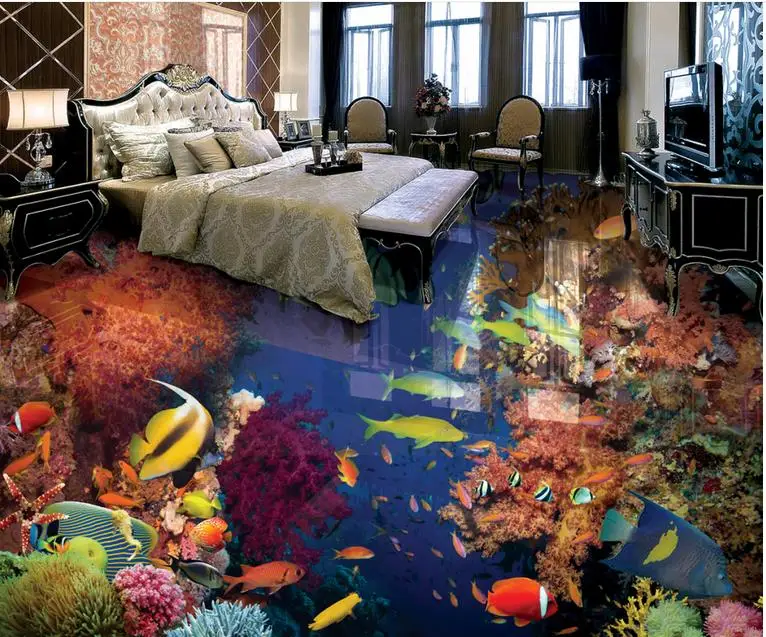 Самоклеющиеся 3d полы тропическая рыба подводный мир фото обои напольная плитка
