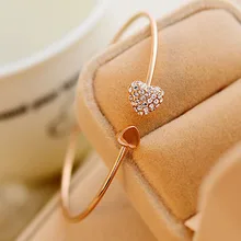 Популярный простой браслет с открывающимся сердечком золотого цвета сердце из горного хрусталя cCuff браслет для женщин девушек