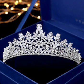 

SLBRIDAL Wedding Cubic Zirconia Tiara Bridal CZ Queen Princess Pageant Party Crown Headpieces Hair Accessories Women Jewelry
