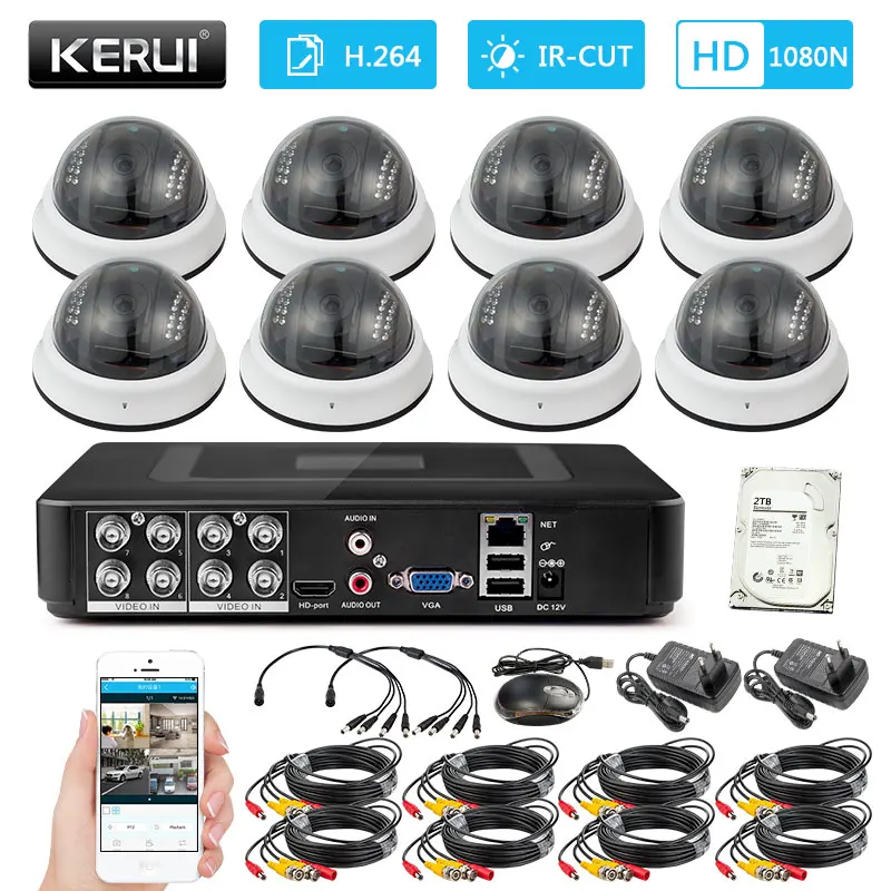 KERUI безопасности Камера Системы 8-канальный сетевой видеорегистратор DVR Камера Системы ночного видения 2000TVL AHD Водонепроницаемый CCTV Камеры скрытого видеонаблюдения - Цвет: Черный