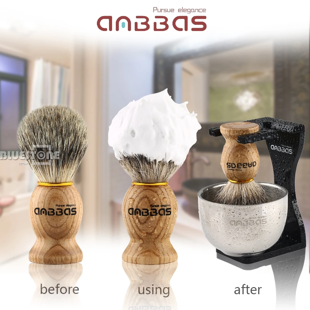 Online Anbbas Barber Shaving Brush Badger Hair+Black Acrylic Stand+bowl+Soap Set