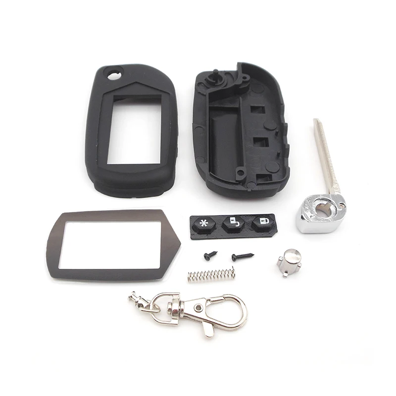 A91 folding car flip remote case For starline A91 A61 B9 B6 uncut blade fob case cover + keychain glass car alarm system