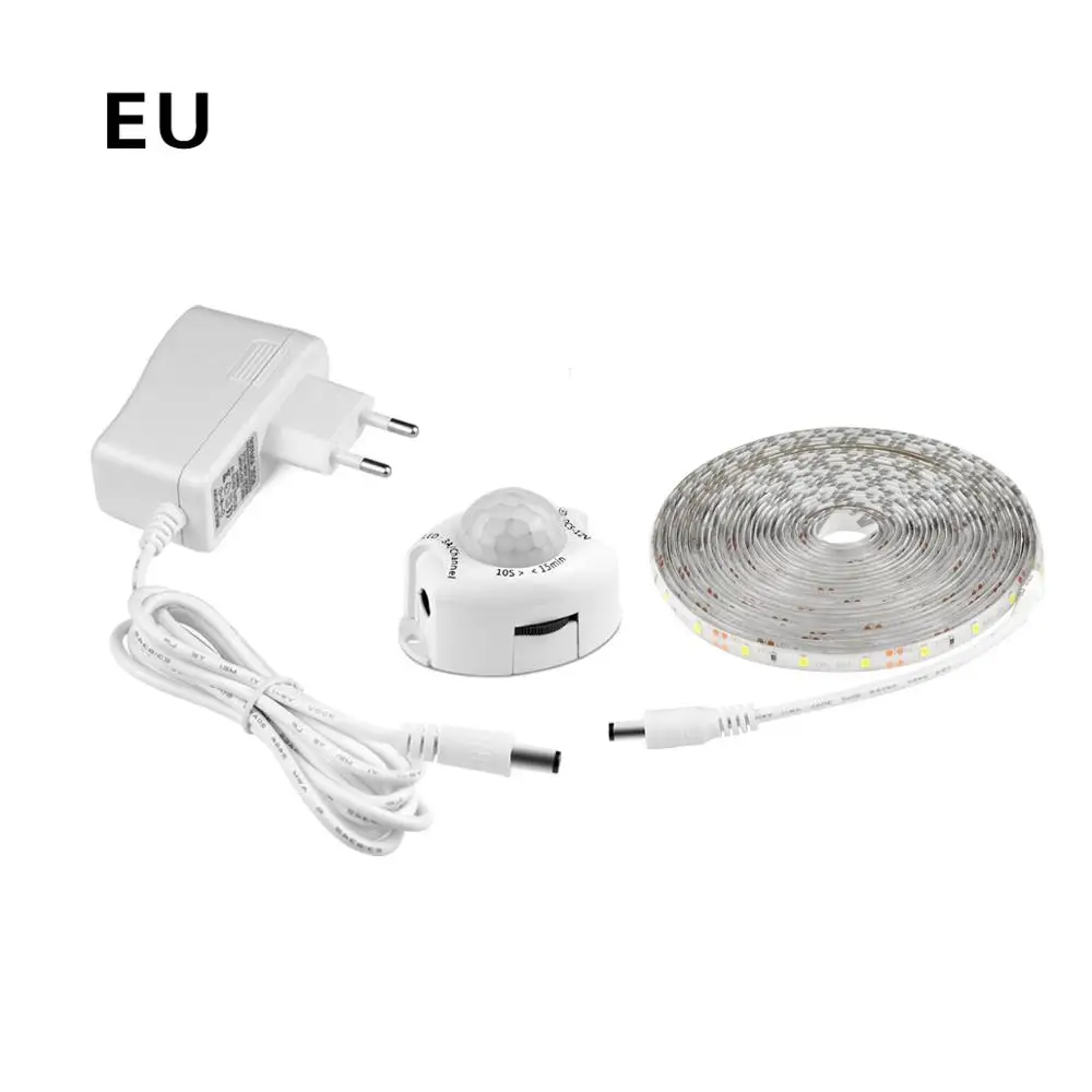 12В светильник для шкафа с ночным датчиком 1 м 2 м 3 м 4 м 5 м датчик движения светодиодная лента для спальни шкаф лестницы шкаф лампа 220в-220в источник питания - Цвет: EU power plug