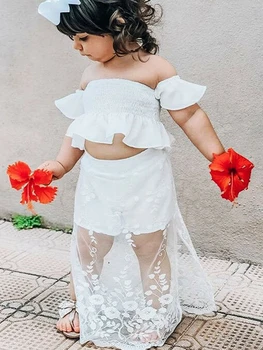 

2 pieces Sold Off the Shoulder Top and Mesh Skirt Set For Kid Toddler Girl Clothes