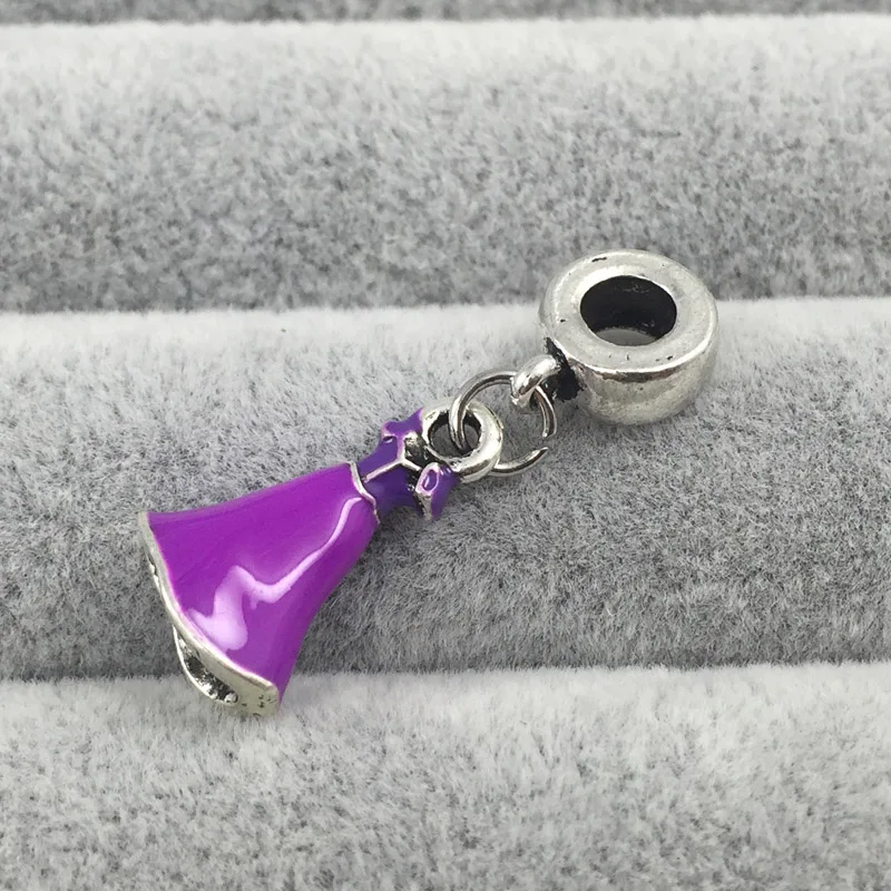 

Rapunzel Dress Silver Plated dangle With Lilac And Magenta Enamel European Beads Fit Pandora Bracelets&Bangles Necklace