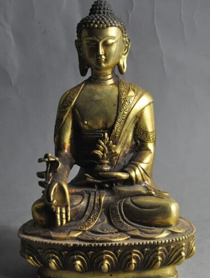 

Free Shipping 0 8 tibetan buddhism fane bronze gilt sakyamuni Shakyamuni Medicine Buddha statue