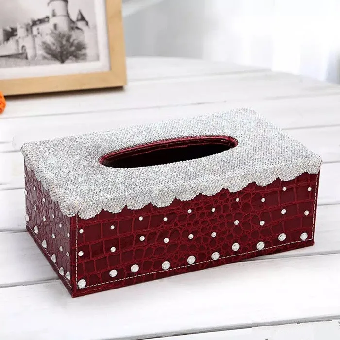 

Bling Bling Crystals Home Office Decoration Tissue Box Paper Towels Container Luxury Rhinestone Car Tissue Cover Case Great Gift