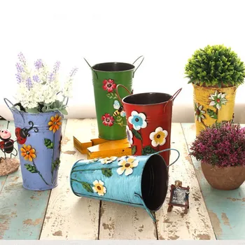 

home decoration vase Three-dimensional applique metal vase bucket rustic flower barrels for decoration flower modern classic