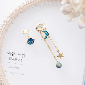 

12pairs/lot Girl Heart Long Star Moon tassels Earrings Exaggerate Star Clouds Ear Nails Earrings