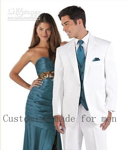 Pant+Jacket+Vent+Tie 2017 High Quality Notch Lapel Two Buttons White Terno Masculino Men Suits
