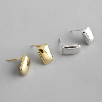 

10MM*6.4MM 1PAIR minimalist Authentic 925 Sterling Silver Smooth Glossy Rectangle Geometric Stud Earrings TLE570