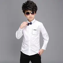Новинка года; Модный черно-белый топ для мальчиков-подростков; Формальные Рубашки из хлопка свадебные рубашки с галстуком-бабочкой для больших мальчиков; Детская школьная одежда