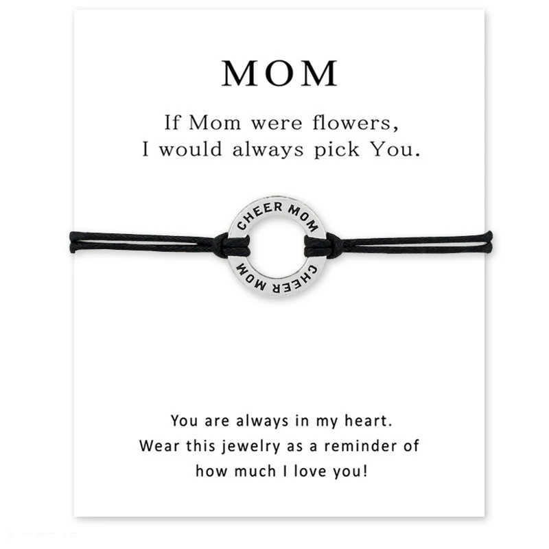 

Mom Make a Wish Card Charm Bracelet Jewelry For Women Round Circle Wax Cords Suede Bracelet Gift for Mother's Day