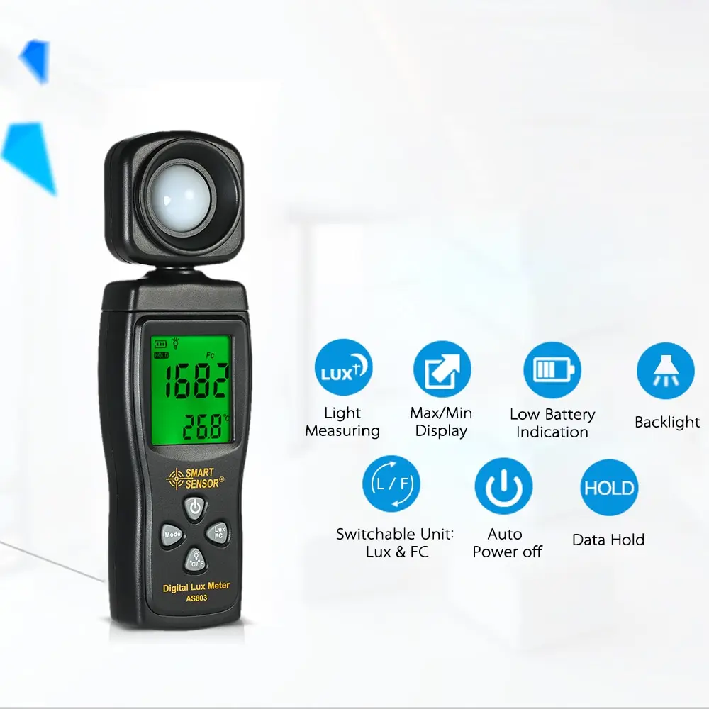 

Smart Sensor AS803 Digital Lux Meter Digital Photometer spectrometer actinomete light meter Luminance tester 1-200000 Lux tools