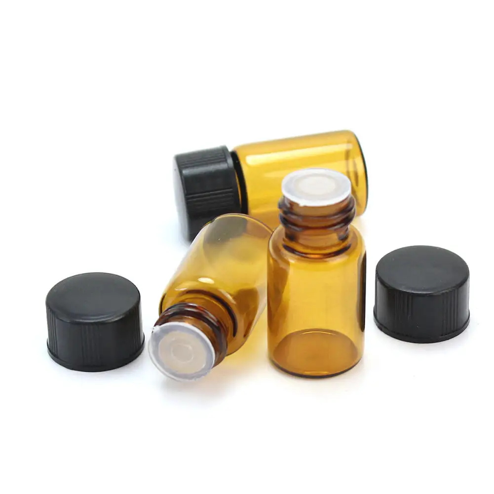 Buy 4Pcs 2ml Amber Glass Essential Oil Bottle Orifice Reducer Plastic Cap