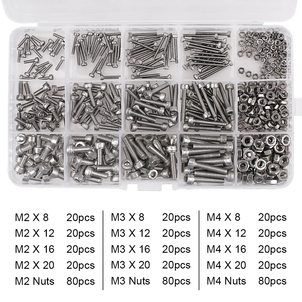 

480pcs M2 M3 M4 Stainless Steel 304 Hex Socket Head Machine Screw Combination Nut And Screw Set