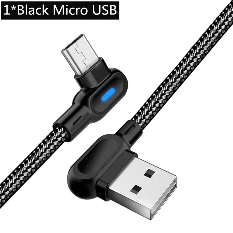 ROMICHW 90 градусов Micro usb type C кабель для samsung S9 S10 Xiaomi huawei Android Microusb USB-C кабель передачи данных для быстрой зарядки - Цвет: Black For Micro