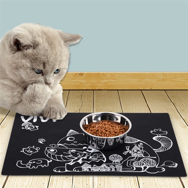 

Cat Litter Mat Pet Feeding Mat High Quality Silicone Cartoon Print Foldable Non-slip Dog Dish Food Mats Placemat for Dogs Cats