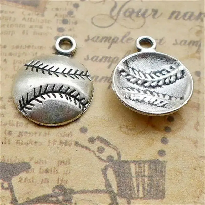 BULK 30pcs Antique Silver Plated Sports Style Baseball Softball Charms