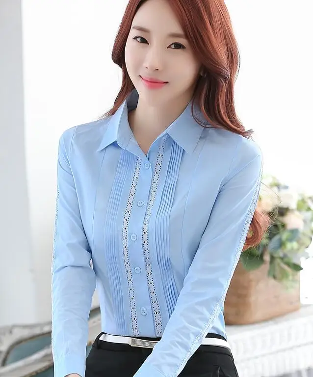 

Free Shipping Simple Design Spring New Arrival OL Style Turn-down Collar Long Sleeve Woman Cotton Blouse