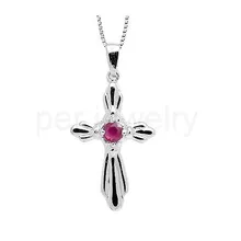 Подвеска с крестом, подвеска с рубином,, серебро 925 пробы, натуральное рубиновое ювелирное изделие, 0.15ct драгоценный камень# CY16081927