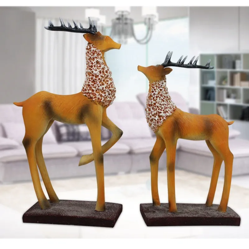 

Continental Style Simulation Deer Home Decoration Abstraction Animals Statue Creative Resin Artware Couples Gift L1836