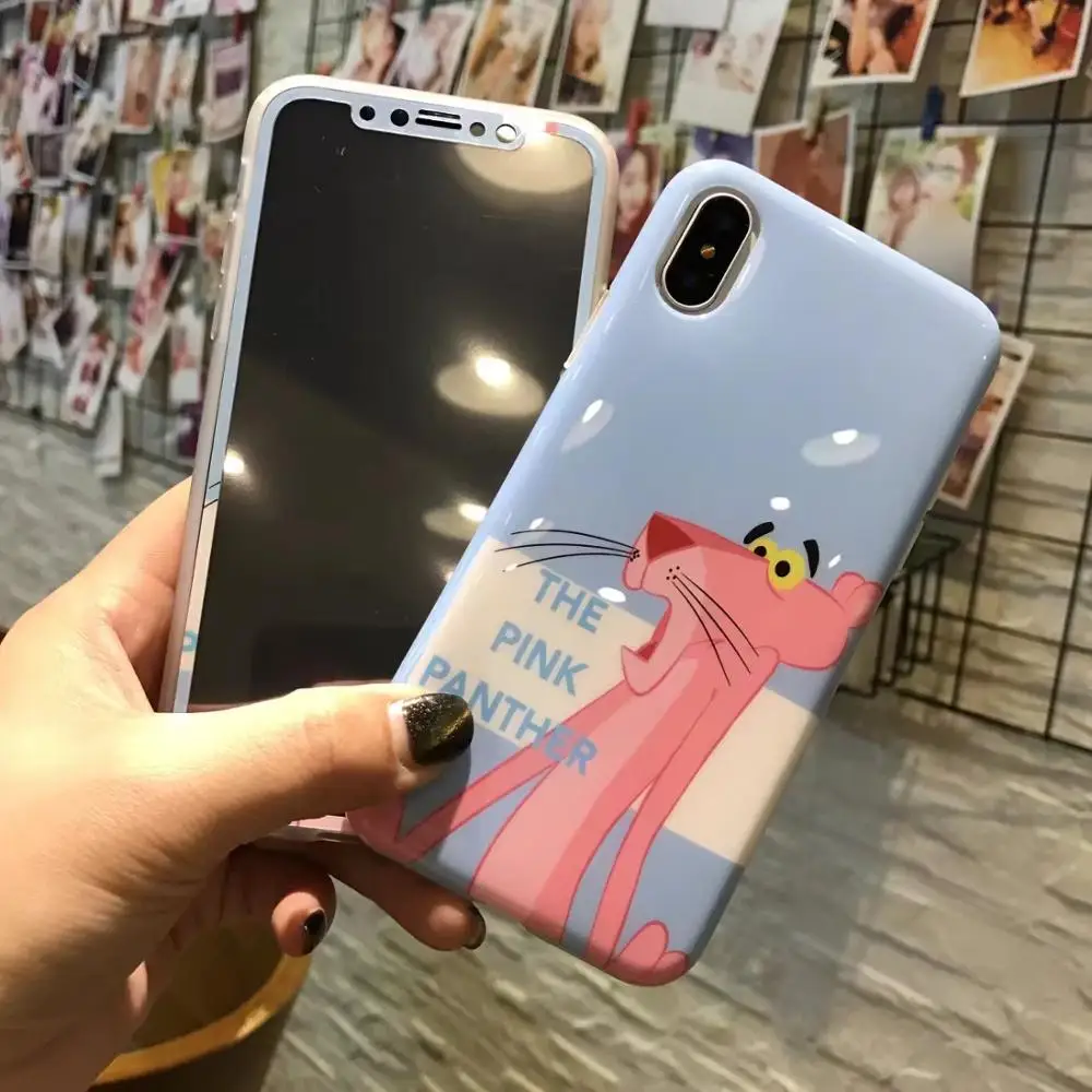 20шт) DHL для IPhone X 8/8 plus 7 7plus 6s plus 6s чехол+ Закаленное стекло пленка для экрана милые пантера Лев Чехлы TPU - Цвет: color 2