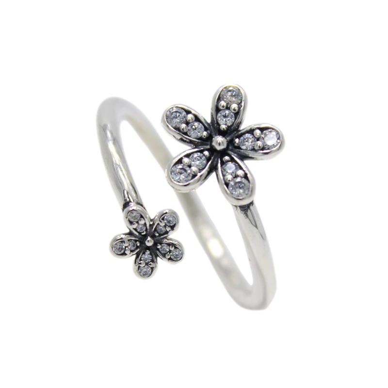 

ROCKART Real 925 Sterling Silver Dazzling Daisies With Clear CZ Open Finger Ring For Women Gift Fine Jewelry Flowers Rings