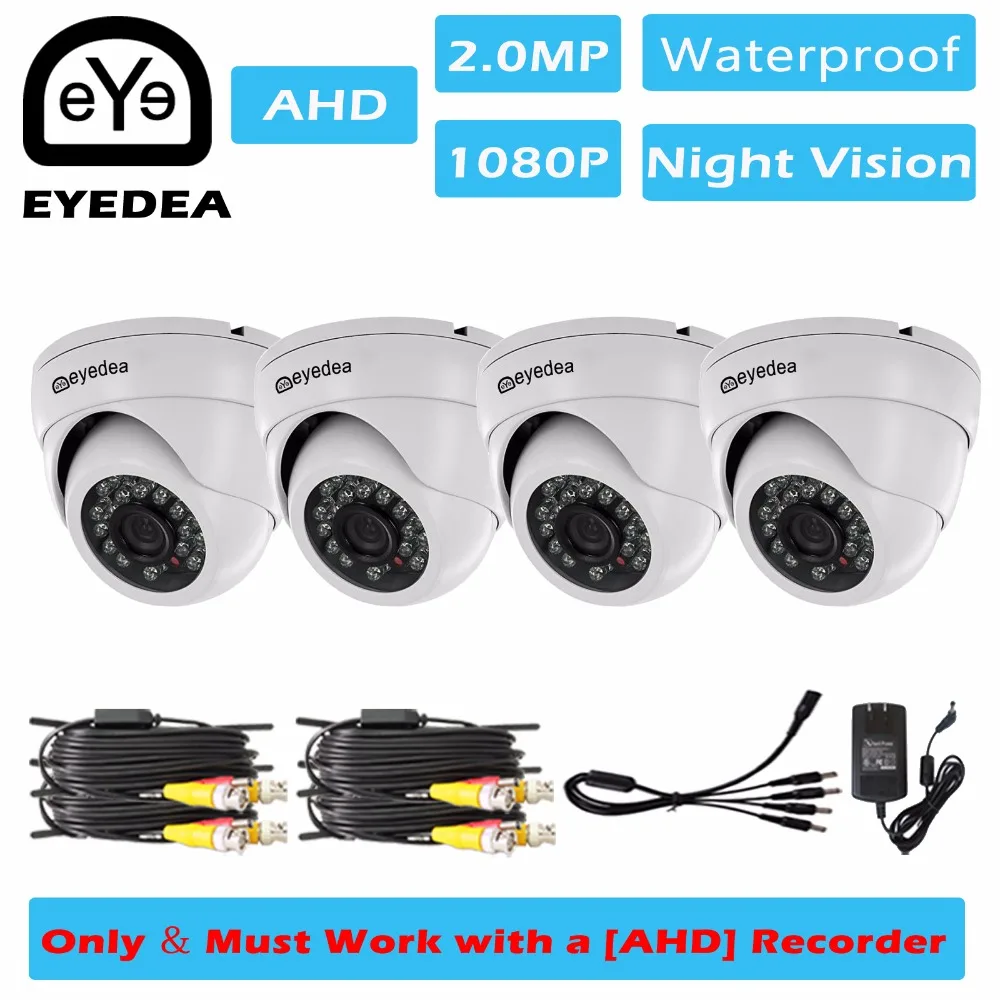 

Eyedea 4 pcs1080P 2.0MP Dome White Metal Outdoor Indoor Waterproof Video Surveillance Home CCTV Security Camera for AHD Recorder