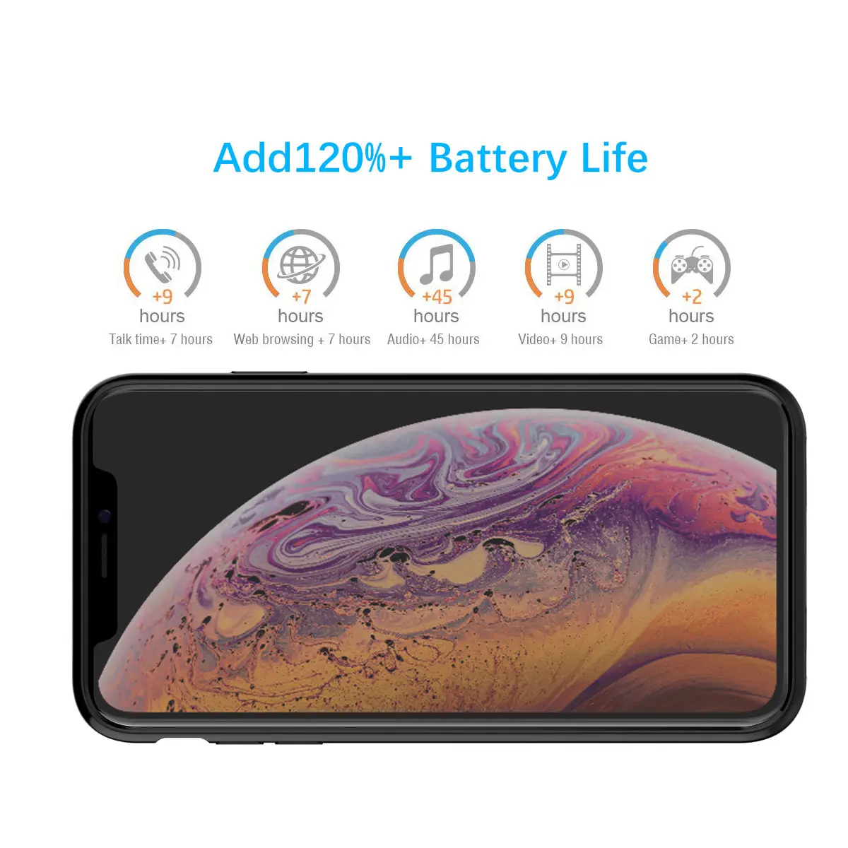For iPhone Xs Max 5200mAh Battery Charger Fitted Bumper Case with Audio Spare Charger Power Bank Case Phone Protective Cover