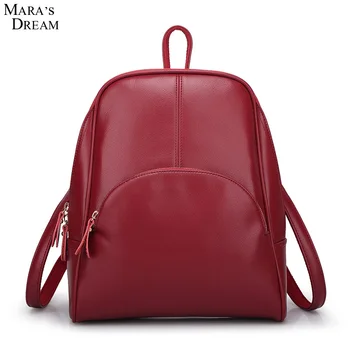 

Mara's Dream Backpack Women High Quality PU Leather Solid Color Metal Zipper Women Backpack Mochila School Bags for Teenagers