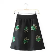 Nice Summer Women Black Skirt Embroidery Sequins Decorated Skirt Casual Slim A-Line Skirt Elegant Generous Skirt EN25