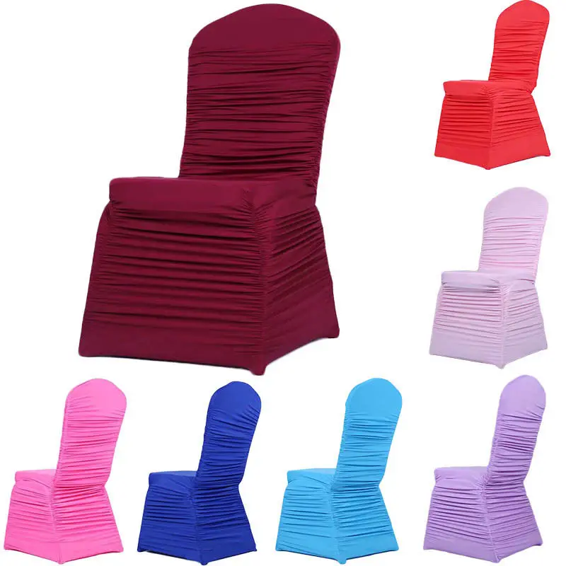 Marious ruched chair cover factory price Wedding red ruffled chair cover spandex lycra stretch