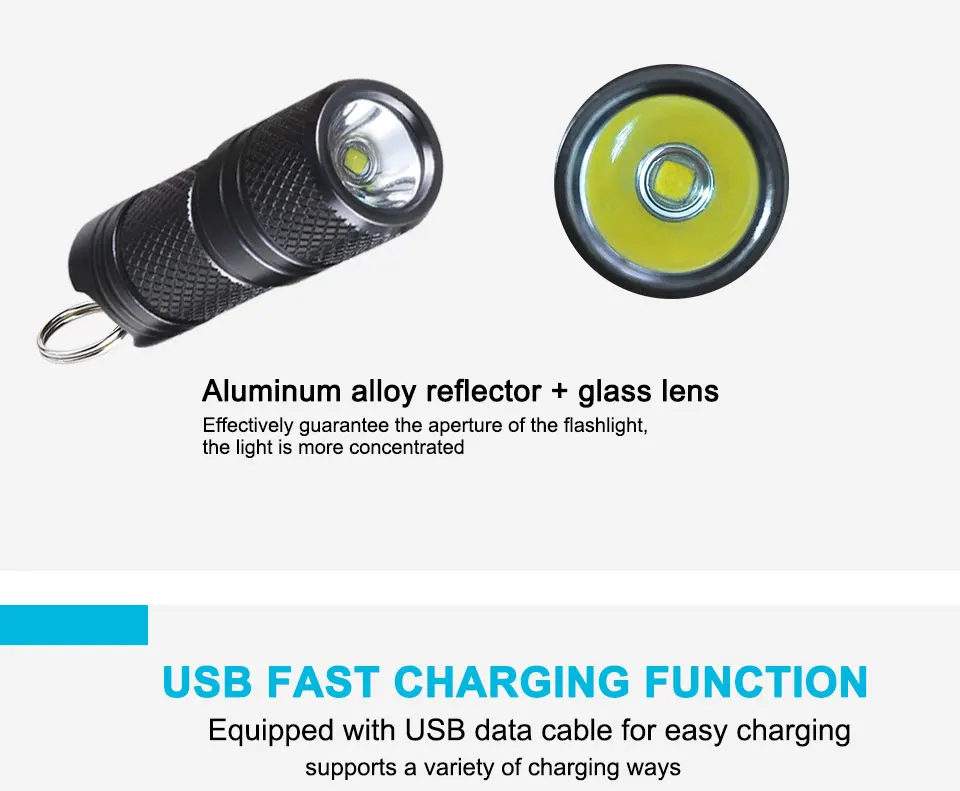 New Pocket Mini LED Flashlight USB Rechargeable Portable Waterproof White Light Keychain Torch Super Small Lanterna with Battery (3)