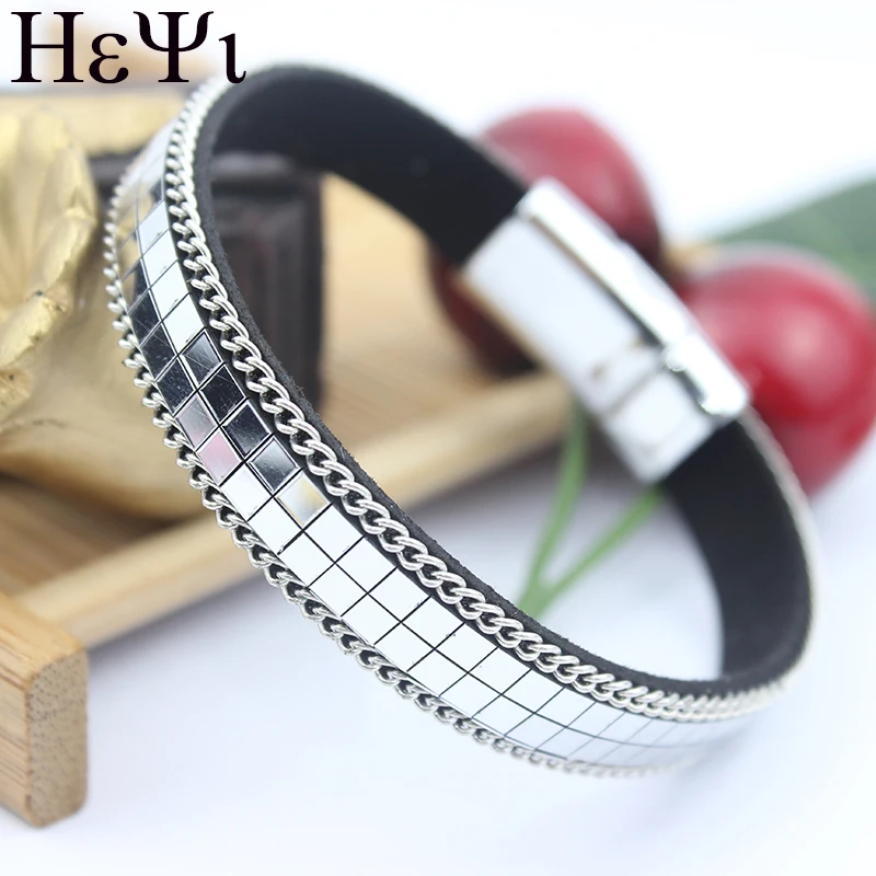 

Fashion Handmade Square Sheet Metal Yellow/pink/black/silver Optional Neutral Soft Wide Magnetic Buckle Bracelet