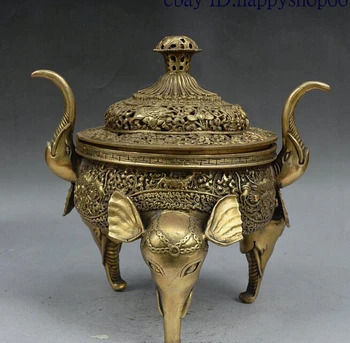 

WBY 925+++12" Tibet Palace Brass Redpoll Bird Head Elephant Head Lion Kylin Incense Burner