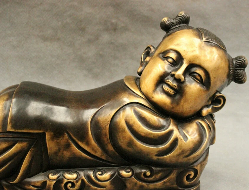 

Fast shipping USPS to USA S1529 14" FengShui Chinese Bronze Copper JiXiang Fu Girl Moppet Gal Statue Hand Pillow